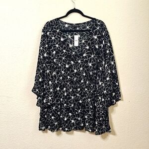 Lane Bryant Blouse Womens 26 Floral V Neck 3/4 Sleeve Button 100% Rayon Pullover